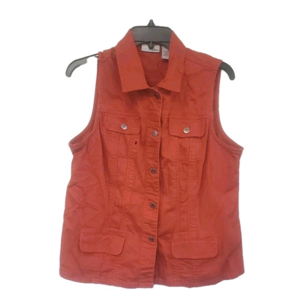 Chico's Platinum Rust Color Sleeveless Button Vest Size 2 (Large) Front Pockets